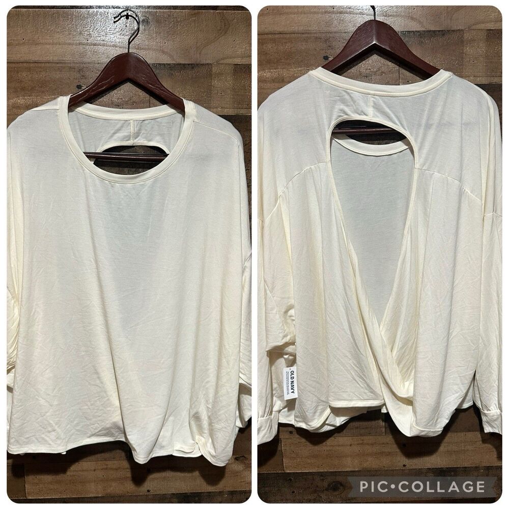 Old Navy 4X Off White Long Sleeve Active Top Open Back Ultralite Womens Plus